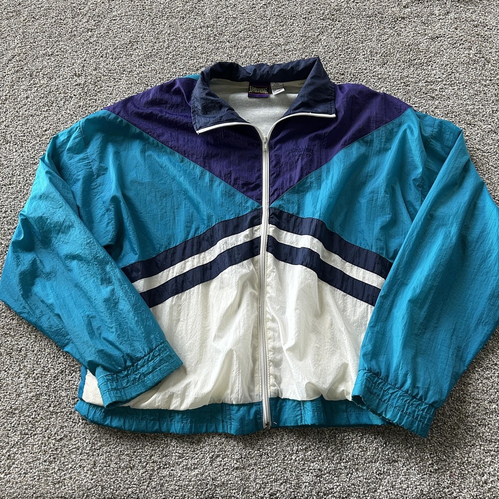 Vintage Spalding Pro Windbreaker Jacket Mens XL Multicolor Full Zip Colorblock